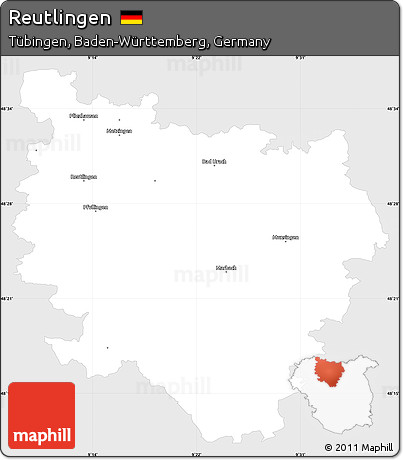 Silver Style Simple Map of Reutlingen, single color outside