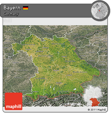 Satellite 3D Map of Bayern, semi-desaturated