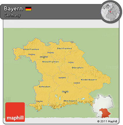 Savanna Style 3D Map of Bayern, single color outside