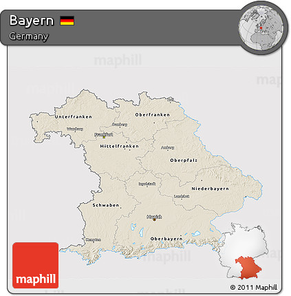 Shaded Relief 3D Map of Bayern, single color outside