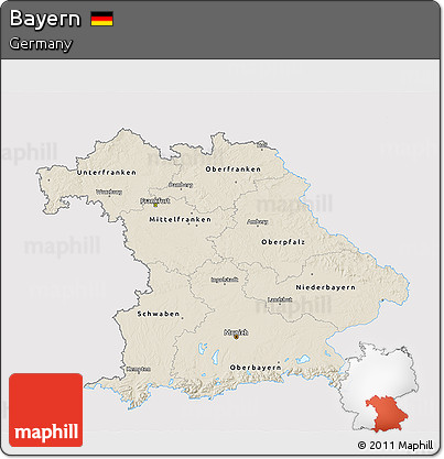 Shaded Relief 3D Map of Bayern, single color outside