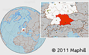 Gray Location Map of Bayern, highlighted country, hill shading