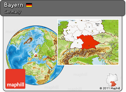 Physical Location Map of Bayern, highlighted country