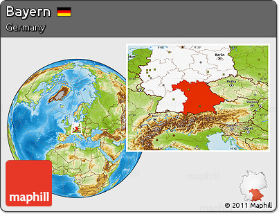 Physical Location Map of Bayern, highlighted country