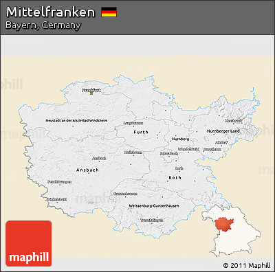 Classic Style 3D Map of Mittelfranken, single color outside
