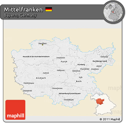 Classic Style 3D Map of Mittelfranken, single color outside