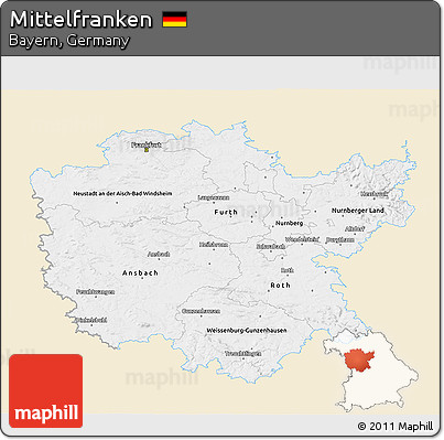 Classic Style 3D Map of Mittelfranken, single color outside