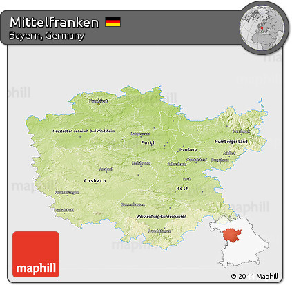 Physical 3D Map of Mittelfranken, single color outside