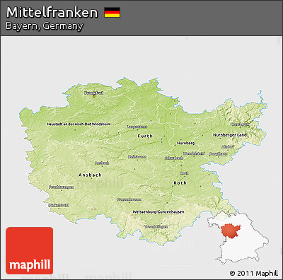 Physical 3D Map of Mittelfranken, single color outside