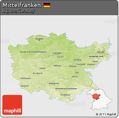 Physical 3D Map of Mittelfranken, single color outside