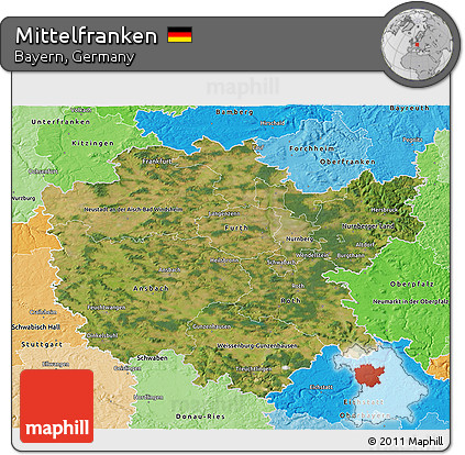 Satellite 3D Map of Mittelfranken, political shades outside