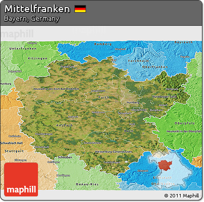 Satellite 3D Map of Mittelfranken, political shades outside