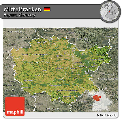 Satellite 3D Map of Mittelfranken, semi-desaturated