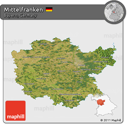Satellite 3D Map of Mittelfranken, single color outside