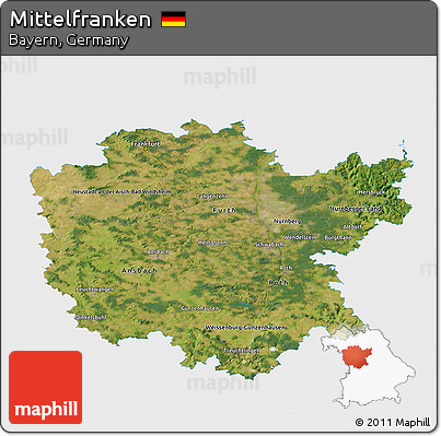Satellite 3D Map of Mittelfranken, single color outside