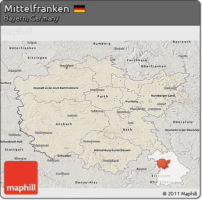 Shaded Relief 3D Map of Mittelfranken, semi-desaturated