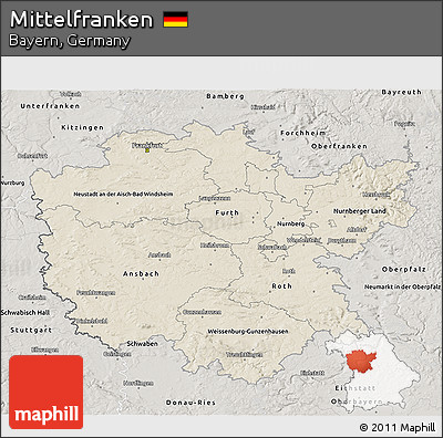 Shaded Relief 3D Map of Mittelfranken, semi-desaturated