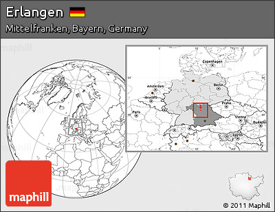 Blank Location Map of Erlangen, highlighted country, highlighted grandparent region, within the entire country