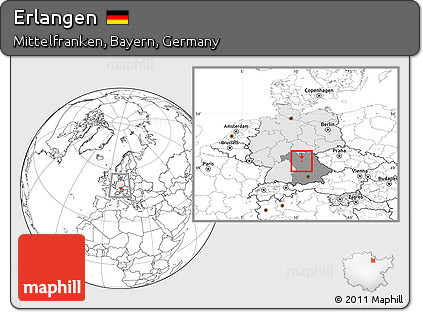 Blank Location Map of Erlangen, highlighted country, highlighted grandparent region, within the entire country