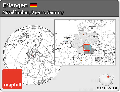 Blank Location Map of Erlangen, highlighted country, highlighted grandparent region, within the entire country