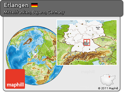 Physical Location Map of Erlangen, highlighted country, highlighted parent region