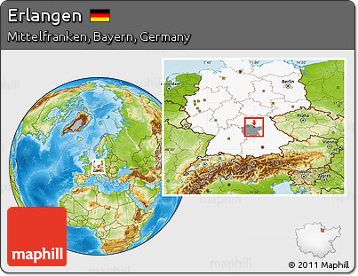Physical Location Map of Erlangen, highlighted country, highlighted parent region