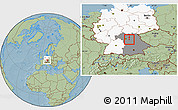 Savanna Style Location Map of Erlangen, highlighted country, highlighted grandparent region, hill shading