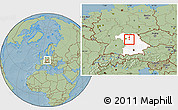 Savanna Style Location Map of Erlangen, highlighted grandparent region, hill shading