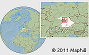 Savanna Style Location Map of Erlangen, highlighted parent region, highlighted grandparent region, hill shading