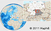 Shaded Relief Location Map of Erlangen, highlighted country, highlighted grandparent region