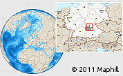 Shaded Relief Location Map of Erlangen, highlighted country, highlighted parent region