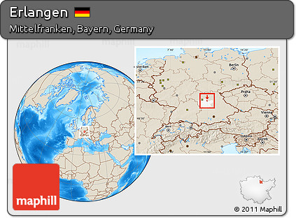 Shaded Relief Location Map of Erlangen, highlighted parent region