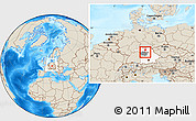Shaded Relief Location Map of Erlangen, highlighted parent region, highlighted grandparent region, within the entire country