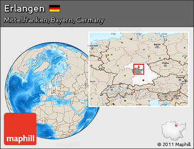 Shaded Relief Location Map of Erlangen, highlighted parent region, highlighted grandparent region
