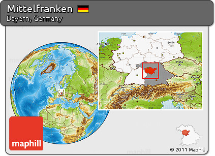 Physical Location Map of Mittelfranken, highlighted country, highlighted parent region