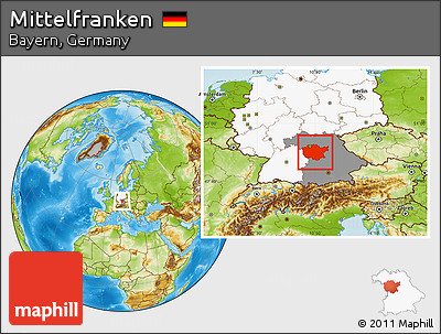 Physical Location Map of Mittelfranken, highlighted country, highlighted parent region