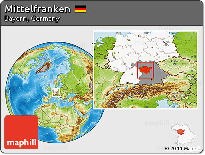 Physical Location Map of Mittelfranken, highlighted country, highlighted parent region
