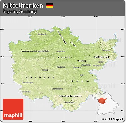 Physical Map of Mittelfranken, single color outside