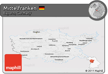 Silver Style Panoramic Map of Mittelfranken, single color outside