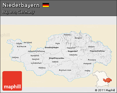 Classic Style 3D Map of Niederbayern, single color outside