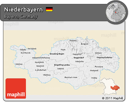 Classic Style 3D Map of Niederbayern, single color outside
