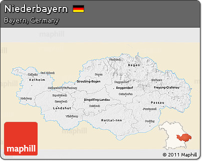 Classic Style 3D Map of Niederbayern, single color outside