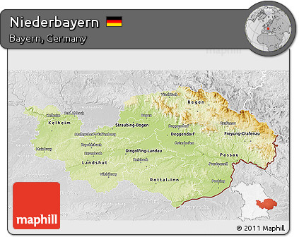 Physical 3D Map of Niederbayern, lighten, desaturated
