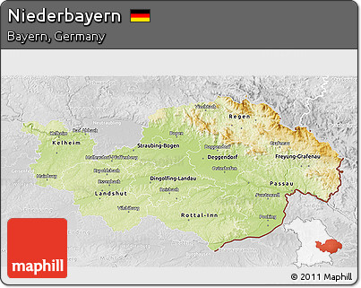 Physical 3D Map of Niederbayern, lighten, desaturated