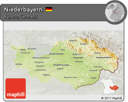 Physical 3D Map of Niederbayern, lighten, semi-desaturated