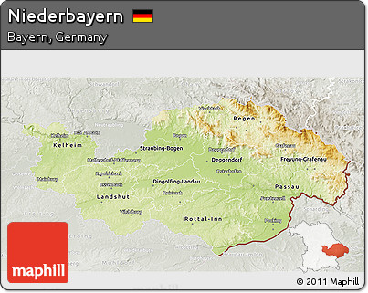Physical 3D Map of Niederbayern, lighten, semi-desaturated