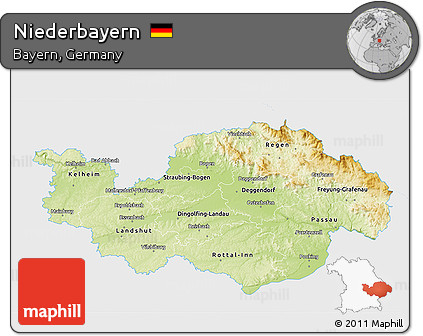 Physical 3D Map of Niederbayern, single color outside