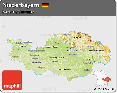 Physical 3D Map of Niederbayern, single color outside