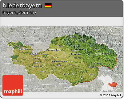 Satellite 3D Map of Niederbayern, lighten, semi-desaturated