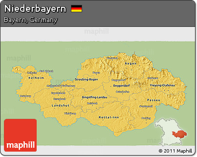 Savanna Style 3D Map of Niederbayern, single color outside